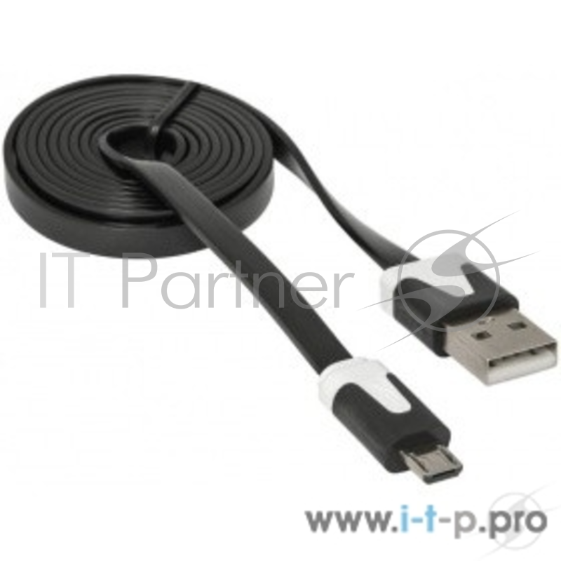 Кабель Defender USB08-03P USB2.0 AM-MicroBM, плоский, чёрный, 1.0м