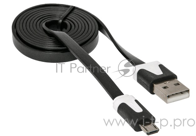Кабель Defender USB08-03P USB2.0 AM-MicroBM, плоский, чёрный, 1.0м