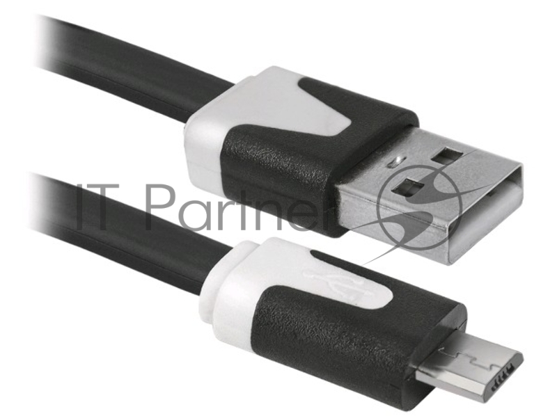 Кабель Defender USB08-03P USB2.0 AM-MicroBM, плоский, чёрный, 1.0м