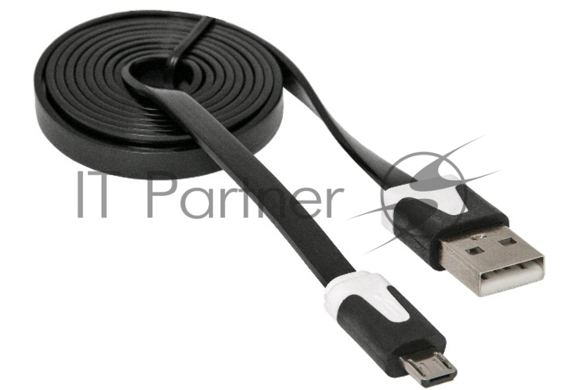 Кабель Defender USB08-03P USB2.0 AM-MicroBM, плоский, чёрный, 1.0м