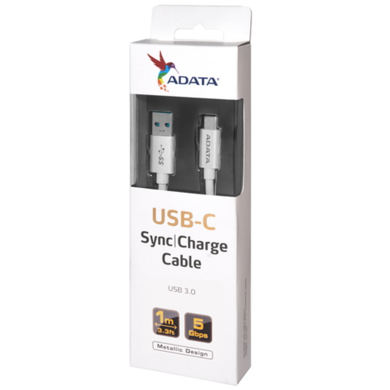 Кабель A-DATA Type-C - USB3.1 для зарядки и синхронизации 1м, металлический, white