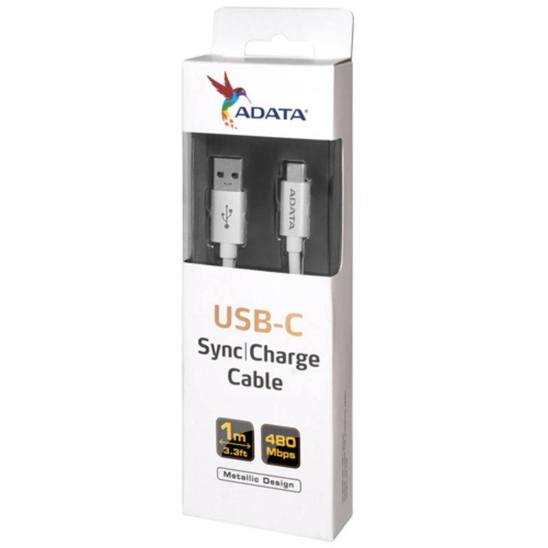 Кабель A-DATA Type-C - USB2.0 для зарядки и синхронизации 1м, металлический, white