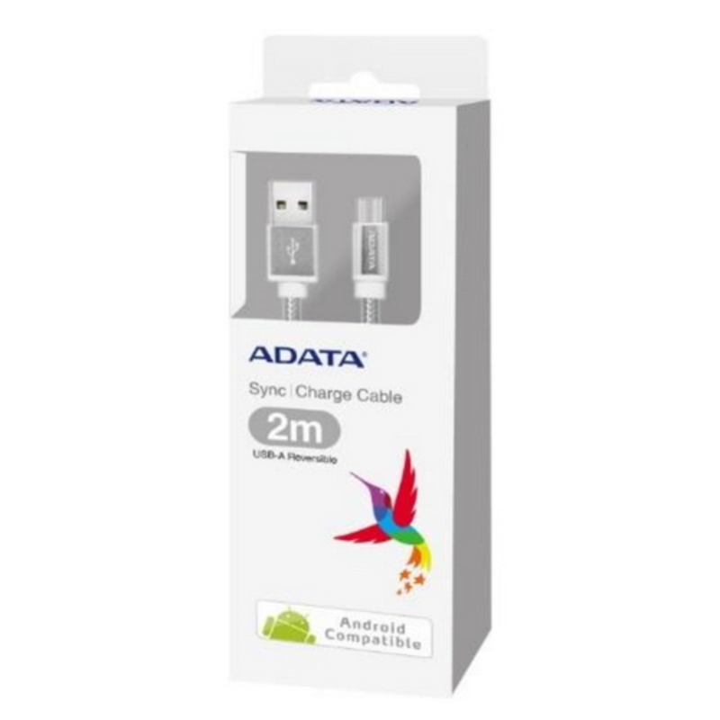 Кабель A-DATA microUSB-USB для зарядки и синхронизации 2м, металлический, Silver