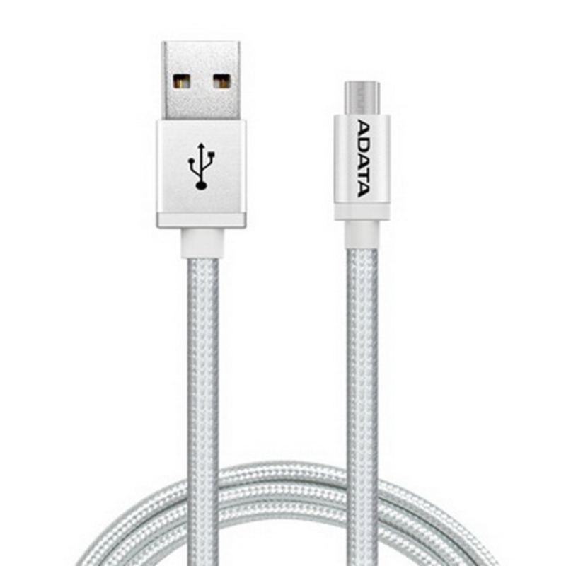 Кабель A-DATA microUSB-USB для зарядки и синхронизации 1м, металлический, Silver