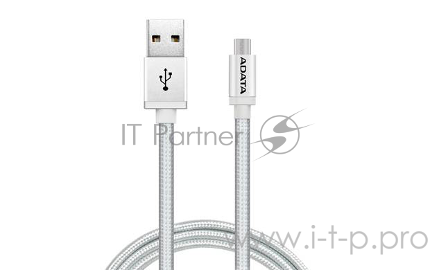 Кабель A-DATA microUSB-USB для зарядки и синхронизации 1м, металлический, Silver