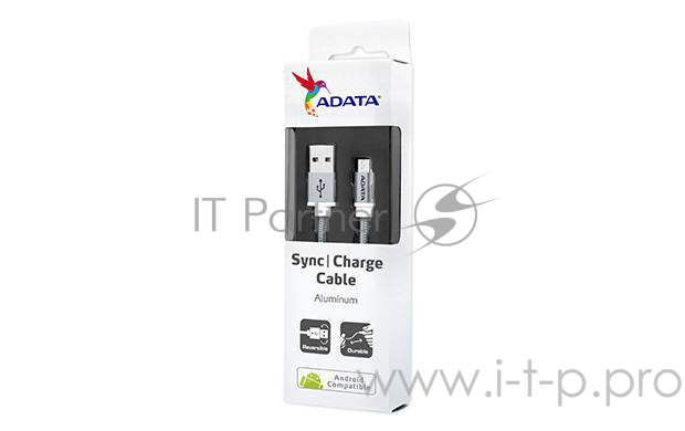 Кабель A-DATA microUSB-USB для зарядки и синхронизации 1м, металлический, Silver