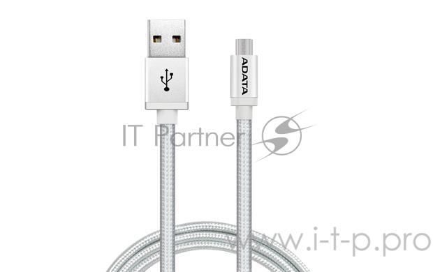 Кабель A-DATA microUSB-USB для зарядки и синхронизации 1м, металлический, Silver