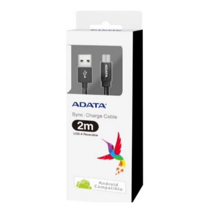 Кабель A-DATA microUSB-USB для зарядки и синхронизации 2м, металлический, Black