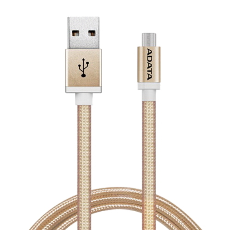 Кабель A-DATA microUSB-USB для зарядки и синхронизации 1м, металлический, Gold