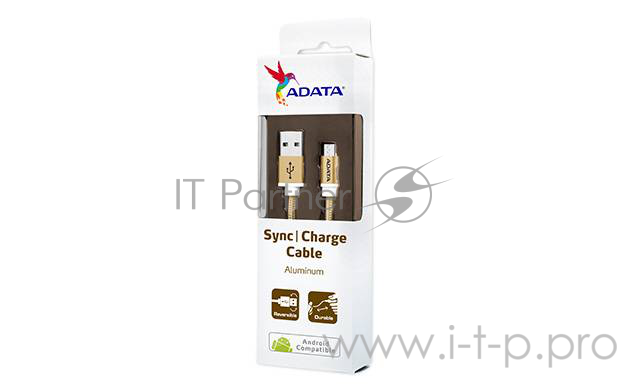 Кабель A-DATA microUSB-USB для зарядки и синхронизации 1м, металлический, Gold