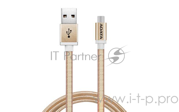 Кабель A-DATA microUSB-USB для зарядки и синхронизации 1м, металлический, Gold