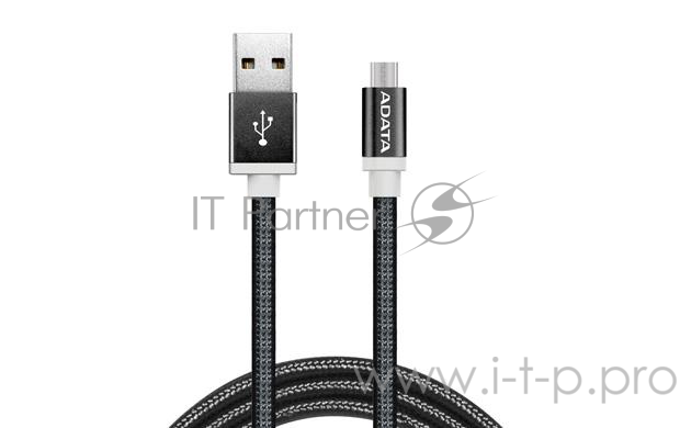 Кабель A-DATA microUSB-USB для зарядки и синхронизации 1м, металлический, Black
