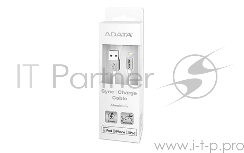 Кабель A-DATA Lightning-USB для зарядки и синхронизации iPhone, iPad, iPod (сертиф. Apple) 1м, метал