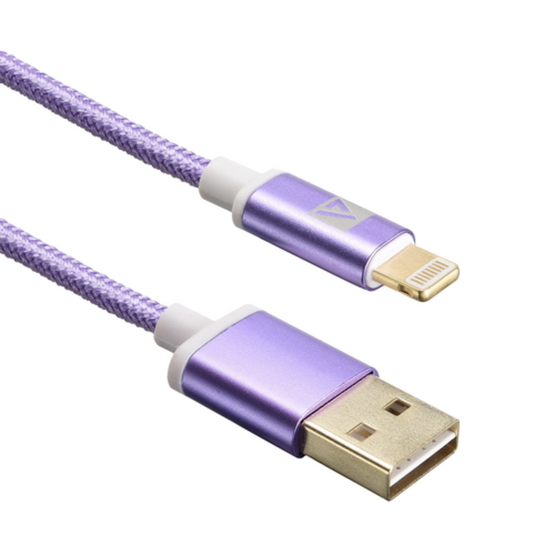USB кабель ACD-Style Lightning ~ USB-A 2-сторонние коннекторы, нейлон, 1м, фиолетовый (ACD-U913-P6P