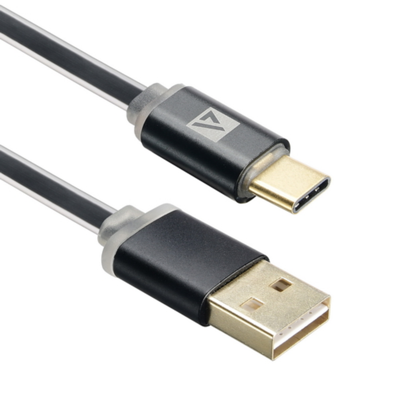 USB кабель ACD-Smart USC-C ~ USB-A 2-сторонние коннекторы, индикатор заряда, TPE, 1м, черный (ACD-U