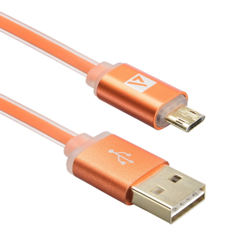 USB кабель ACD-Smart MicroUSB ~ USB-A 2-сторонние коннекторы, индикатор заряда, TPE, 1м, оранжевый