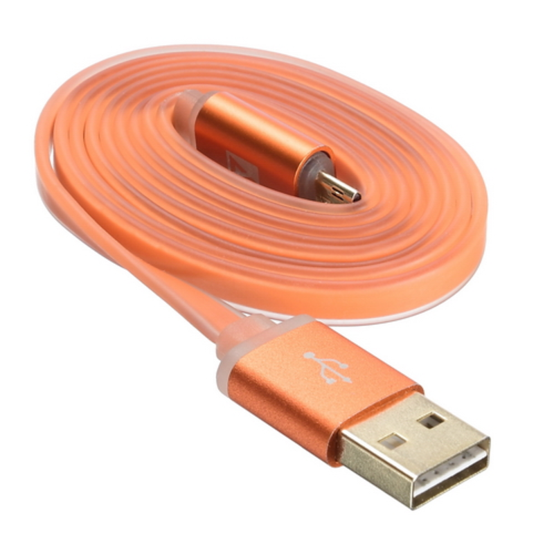 USB кабель ACD-Smart MicroUSB ~ USB-A 2-сторонние коннекторы, индикатор заряда, TPE, 1м, оранжевый