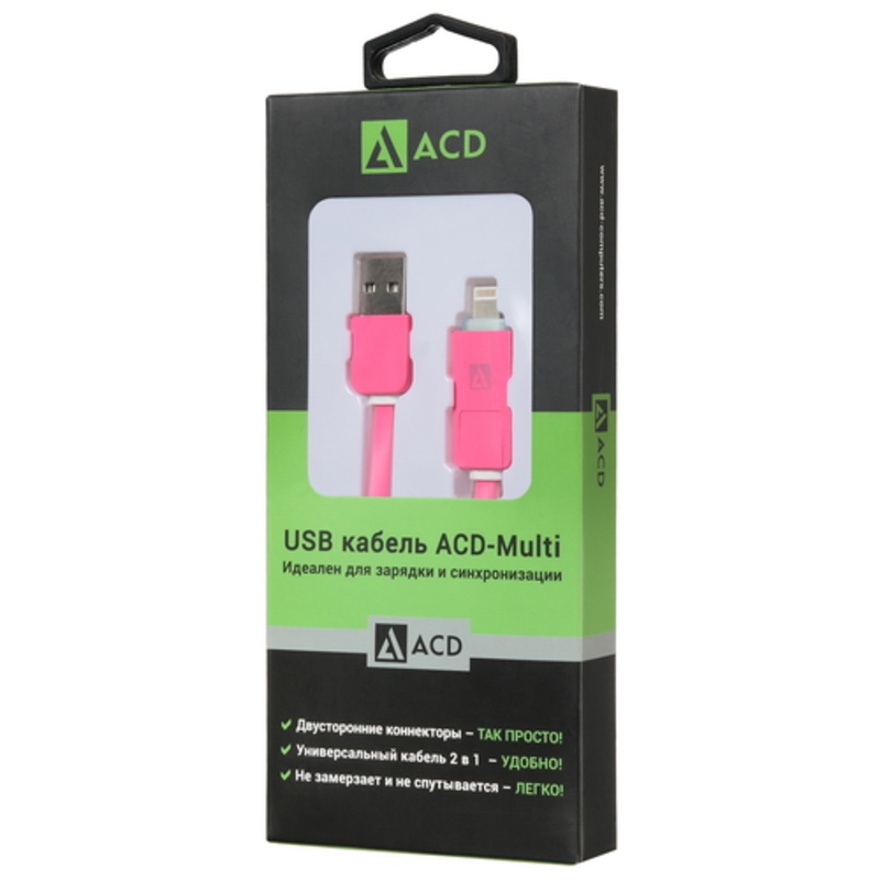 USB кабель ACD-Multi Lightning / MicroUSB ~ USB-A 2в1, TPE, 1м, маджента (ACD-U914-PMM)