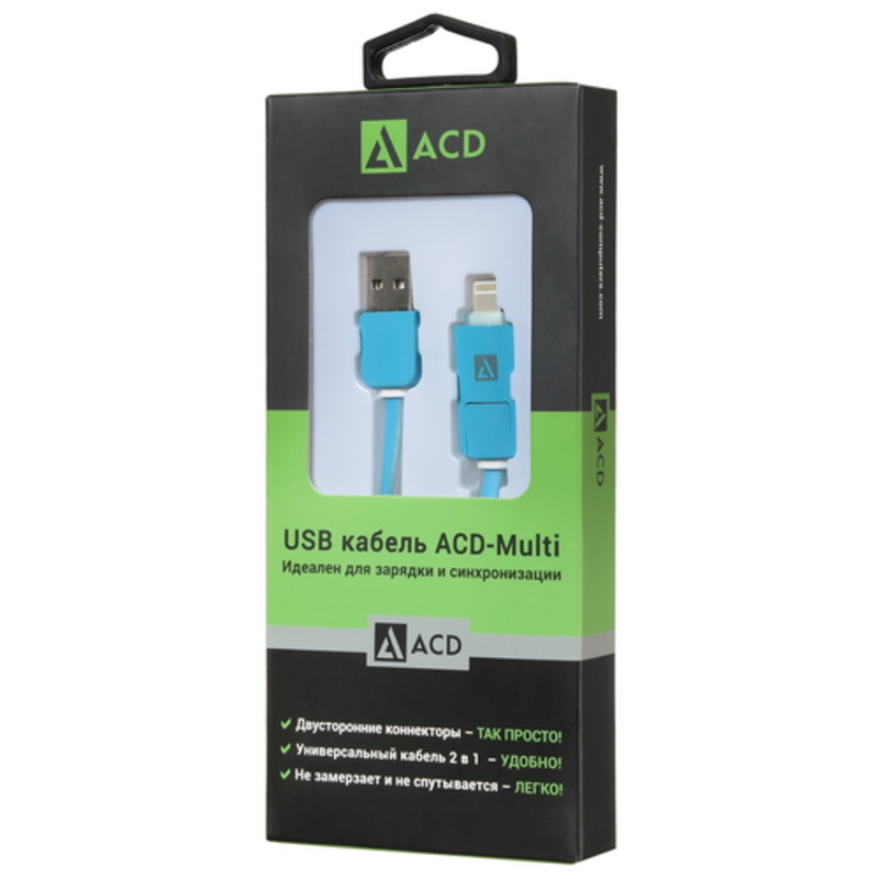 USB кабель ACD-Multi Lightning / MicroUSB ~ USB-A 2в1, TPE, 1м, голубой (ACD-U914-PML)