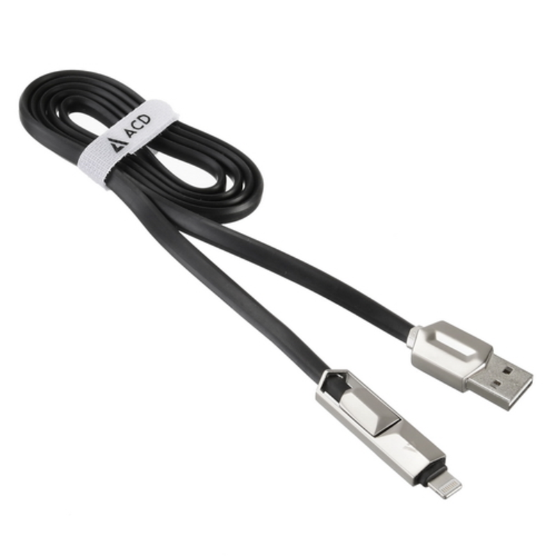 USB кабель ACD-DUAL Lightning / MicroUSB ~ USB-A 2в1, TPE, 1м, черный (ACD-U924-PMB)