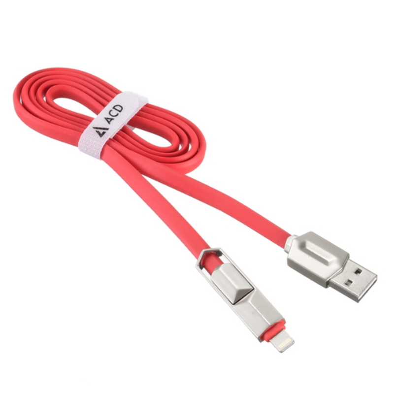 USB кабель ACD-DUAL Lightning / MicroUSB ~ USB-A 2в1, TPE, 1м, красный (ACD-U924-PMR)
