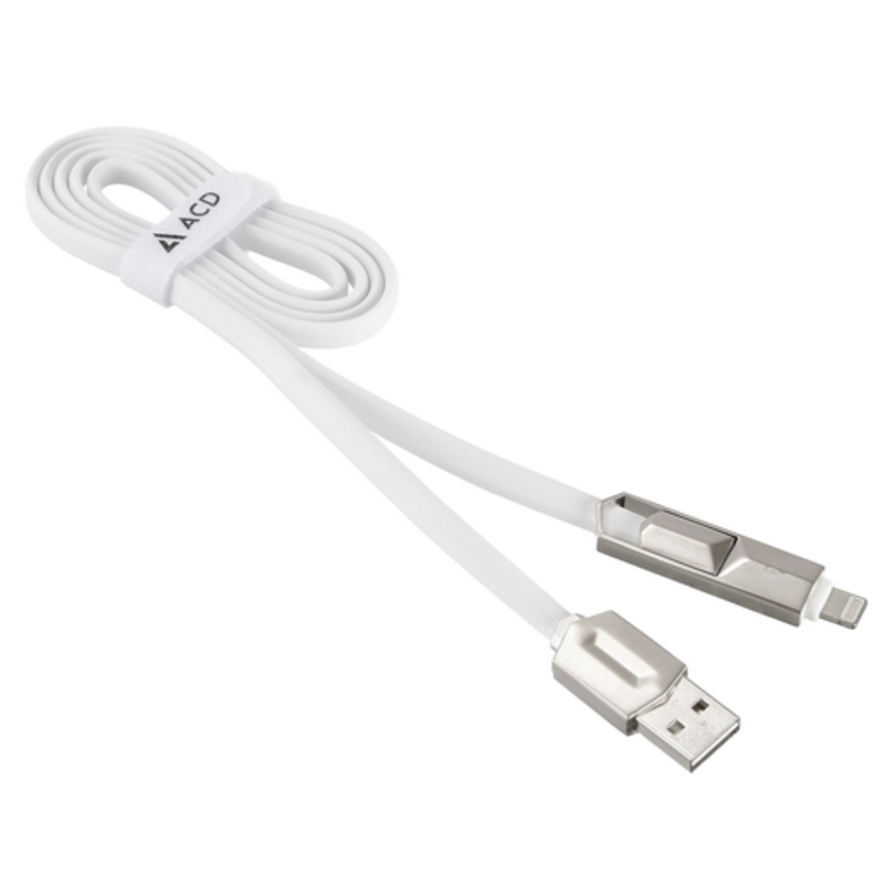 USB кабель ACD-DUAL Lightning / MicroUSB ~ USB-A 2в1, TPE, 1м, белый (ACD-U924-PMW)