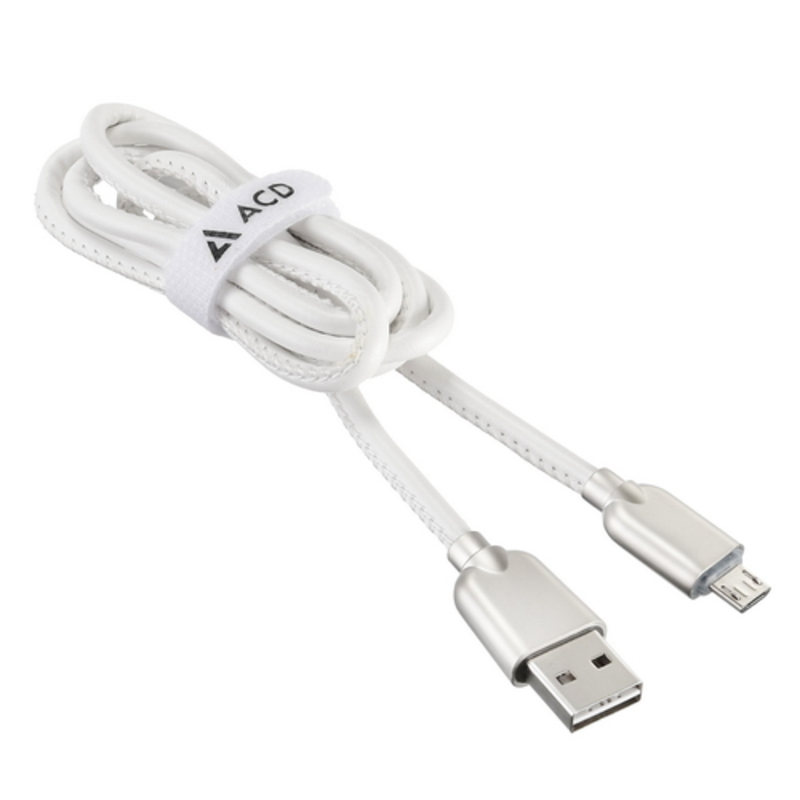USB кабель ACD-Allure MicroUSB ~ USB-A Кожа, 1м, белый (ACD-U926-M1W)