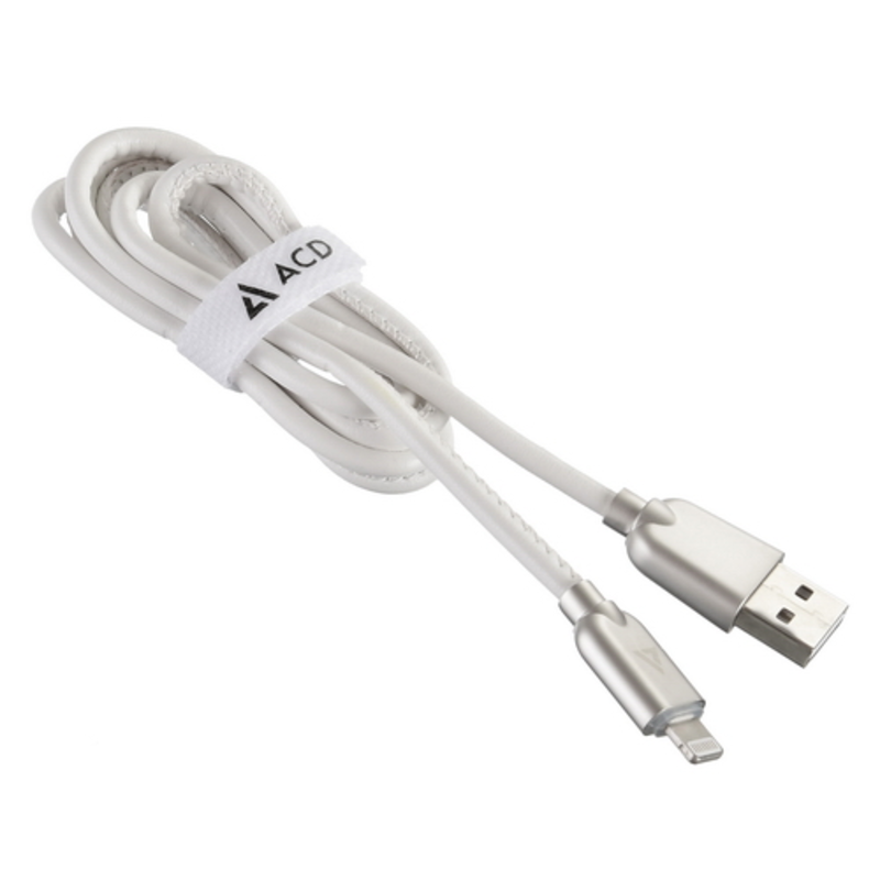 USB кабель ACD-Allure Lightning ~ USB-A Кожа, 1м, белый (ACD-U926-P5W)
