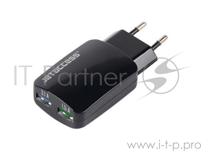 Универсальное зарядное устройство Jet.A UC-Z28 от сети 220В (2USB, чип управления, 3.1А), чёрное