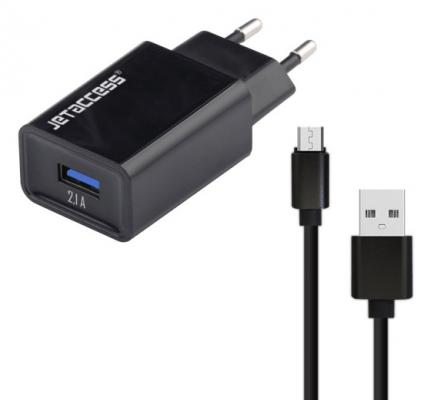 Универсальное зарядное устройство Jet.A UC-S27 от сети 220В (1USB, 2.1А, кабель microUSB), чёрное