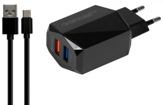 Универсальное зарядное устройство Jet.A UC-C23 от сети 220В (2USB: QC3.0+2.4А,каб USB TypeC), чёрное