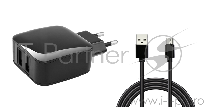 Универсальное зарядное устройство Jet.A UC-S18 от сети 220В (2USB, 3.1А, кабель microUSB), чёрное