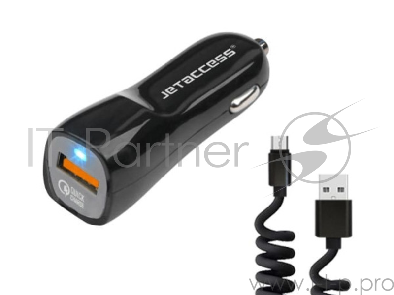 Универсальное зарядное устройство Jet.A UC-S19 от авто 12В-24В (QC3.0,1USB,3.0А,каб microUSB),чёрное