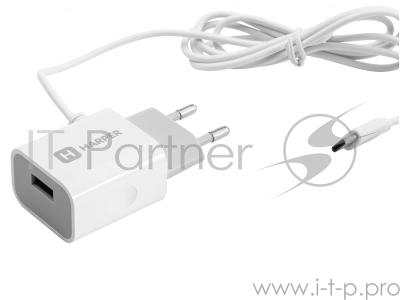 Сетевое зарядное устройство HARPER WCH-5118 WHITE 1xUSB 2.1A + кабель USB Type-C