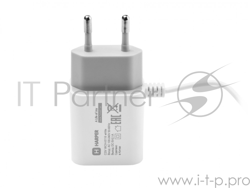 Сетевое зарядное устройство HARPER WCH-5118 WHITE 1xUSB 2.1A + кабель USB Type-C