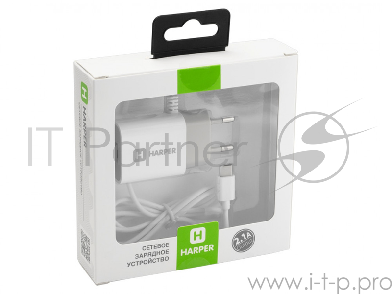 Сетевое зарядное устройство HARPER WCH-5118 WHITE 1xUSB 2.1A + кабель USB Type-C