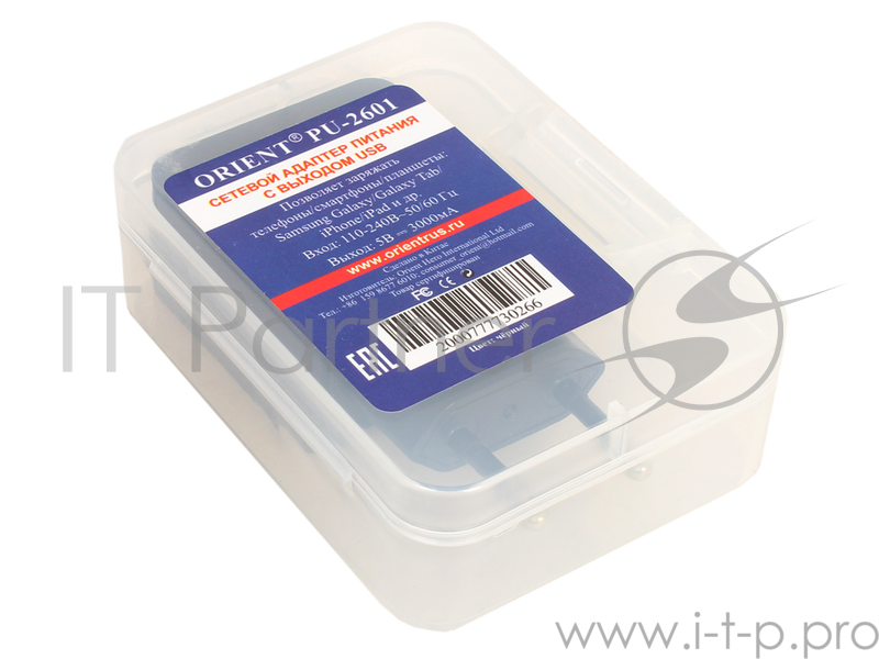 Сетевое зарядное устройство 1 x USB, 5В, 3.0А ORIENT PU-2601 iPad/Samsung
