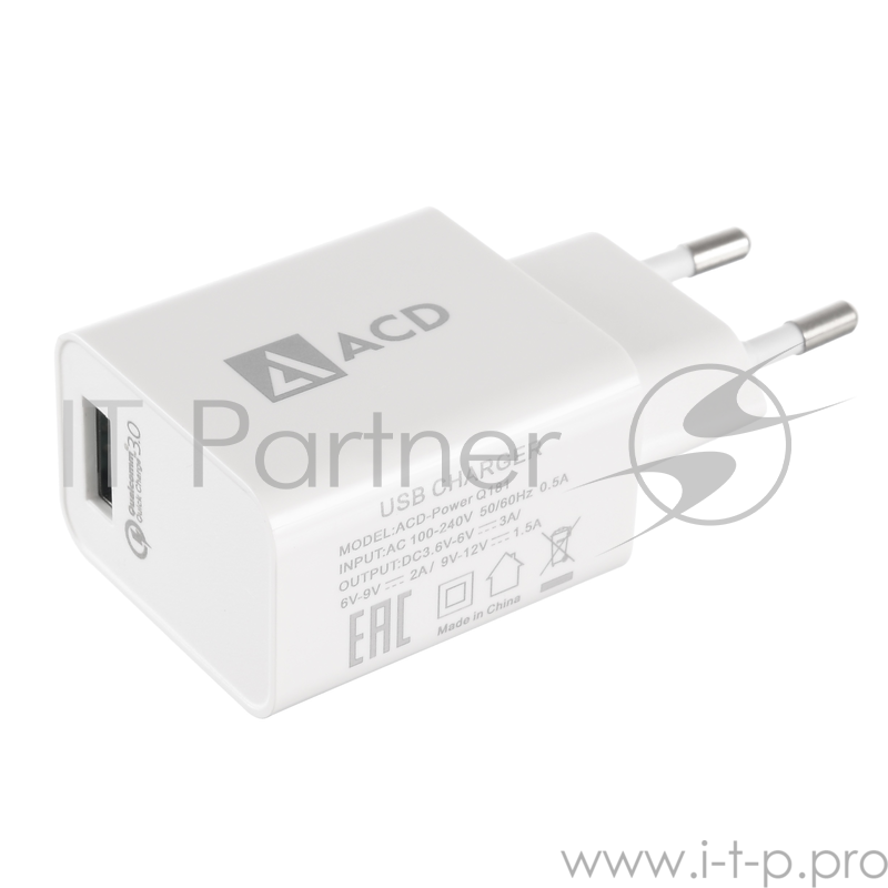 Зарядное устройство СЗУ (ACD-Q181-X3W) 18Вт, 1xUSB с QC, 3.6~12В, 3А RTL {120}