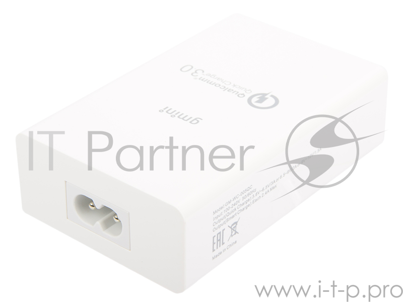 Зарядное устроиство USB от сети питания 220В Gmini GM-WC-005QC, с 4 USB портами Smart Charge и 1 USB