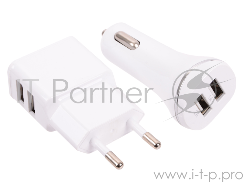 Зарядное устроиство USB комплект от сети и в авто Gmini GM-MC-001-2USB, c кабелем USB на микро USB и