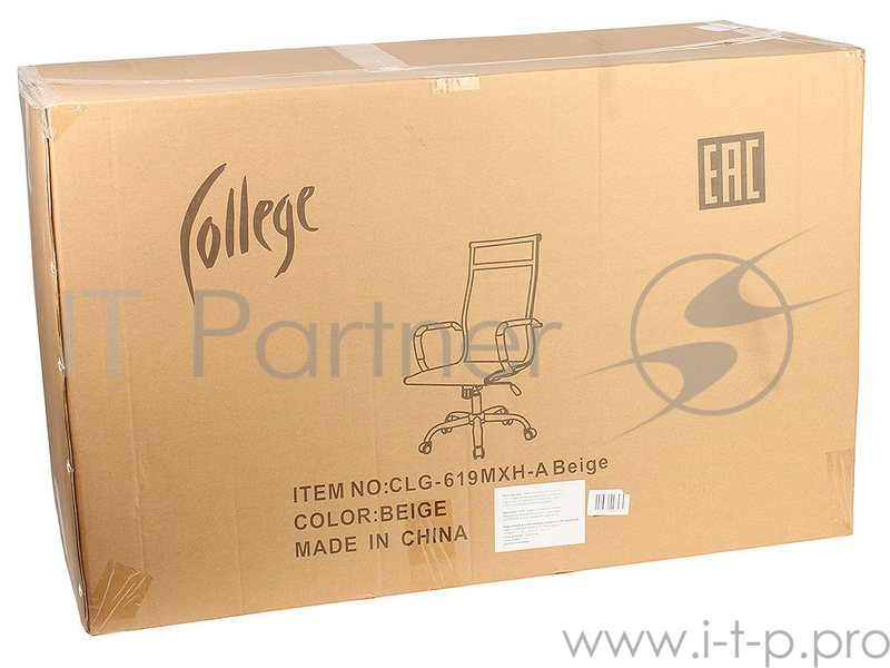 Кресло руководителя COLLEGE XH-633A Бежевый, сетка, крестовина/подлокотники-хром. металл, до 120кг,