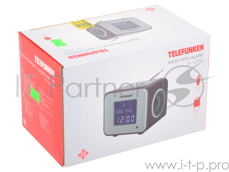 Радиоприемник настольный Telefunken TF-1575 бордовый USB SD/MMC