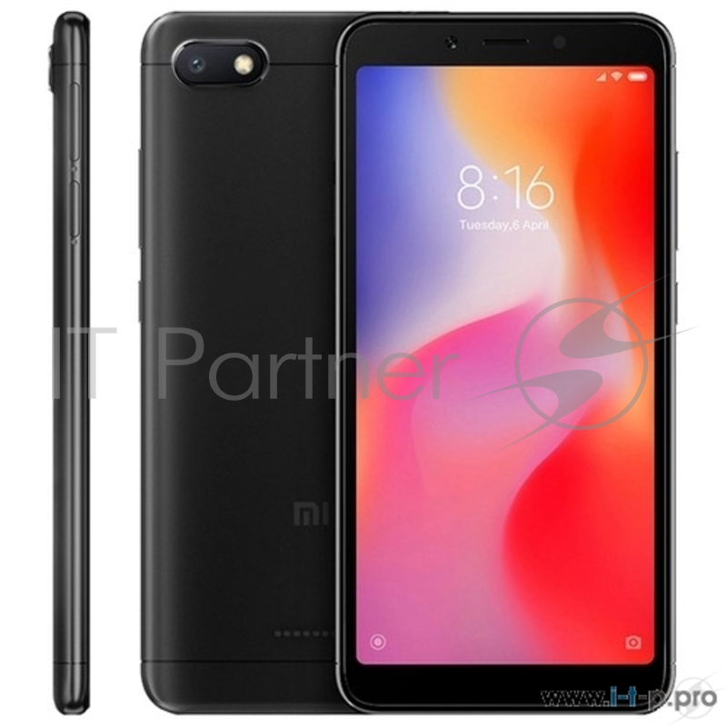 Смартфон Xiaomi Redmi 6A Black (M1804C3CG), 5.45'' 1440x720, 2.0GHz, 4 Core, 2GB RAM, 16GB, up to 256GB flash, 13Mpix/5Mpix, 2 Sim, 2G, 3G, LTE, BT v4.2, Wi-Fi, GPS, Glonass, Micro-USB, 3000mAh, 145g, 147.5x71.5x8.3