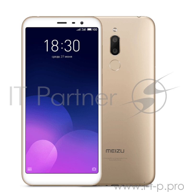 Смартфон MEIZU M6T Gold, 5.7'' 1440x720, 1.0GHz+1.5GHz, 8 Core, 3GB RAM, 32GB, up to 128GB flash, 12Mpix+2Mpix/8Mpix, 2 Sim, 2G, 3G, LTE, BT, Wi-Fi, NFC, GPS / AGPS, GLONASS, Micro-USB, 3300mAh, Flyme, 145g, 152,3x73x8,4