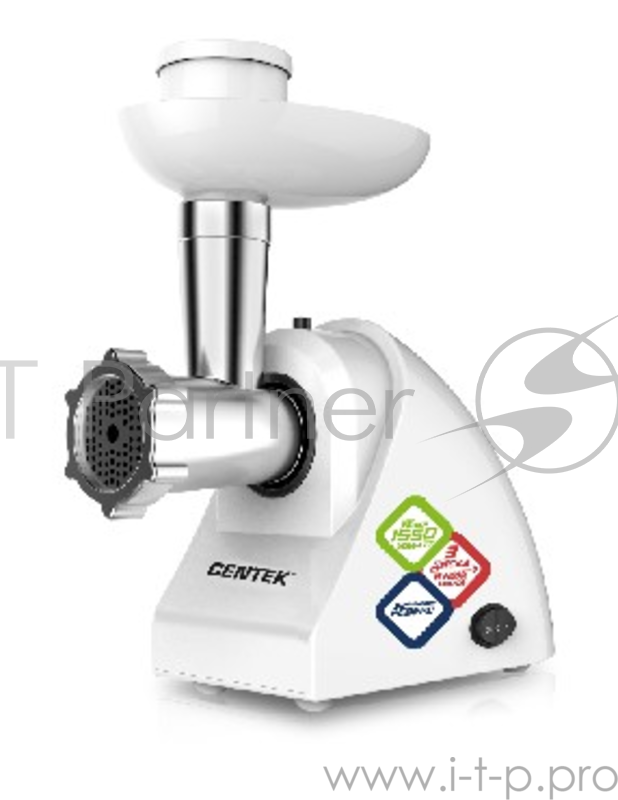 Мясорубка Centek CT-1605 White 1550Вт, реверс, 3 диска, удобное управление