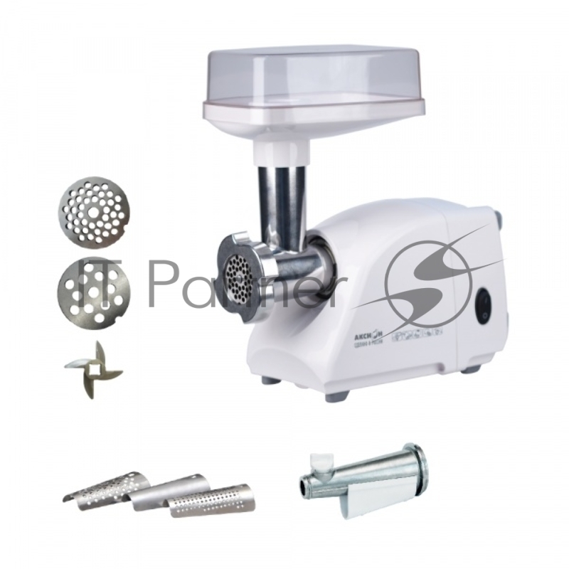 Мясорубка АКСИОН М14.04 БелыйМакс. мощность 600 Вт. Защита двигателя от перегрузки. Максимальная производительность – 40 кг/час. Приставка-соковыжималка АМ11.04. Лоток. 2 решетки (с мелкими и крупными отверстиями). Чашка для фарша. Отсек для хране