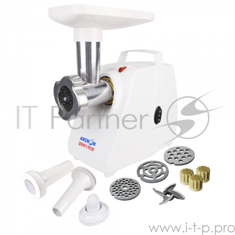 Мясорубка Аксион М 33.01, 1500 Вт, произ. 100 кг/час, решетки: 5 мм, 7 мм, овал. отвер., нож, откл. от прегрева, шнур 1,5м, ручка для переноски