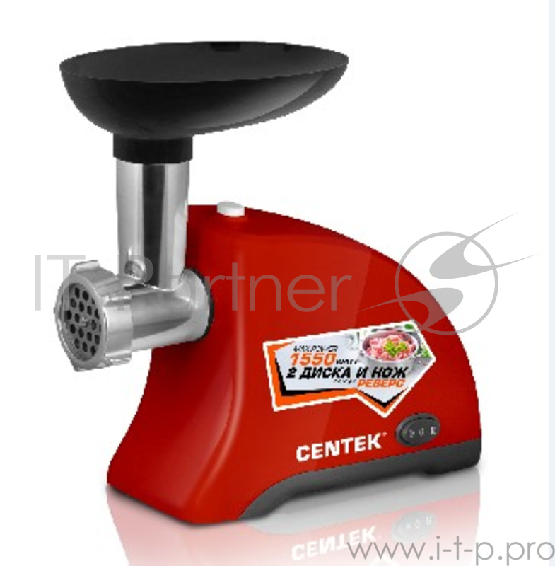 Мясорубка Centek CT-1609 Red, 1550Вт, реверс, 2 диска, стальной нож и узлы