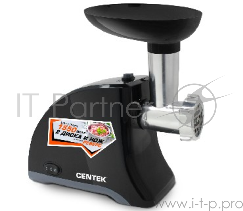 Мясорубка Centek CT-1609 BLACK, 1550Вт, реверс, 2 диска, стальной нож и узлы, красный
