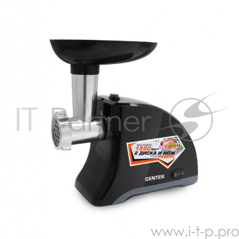 Мясорубка Centek CT-1609 BLACK, 1550Вт, реверс, 2 диска, стальной нож и узлы, красный